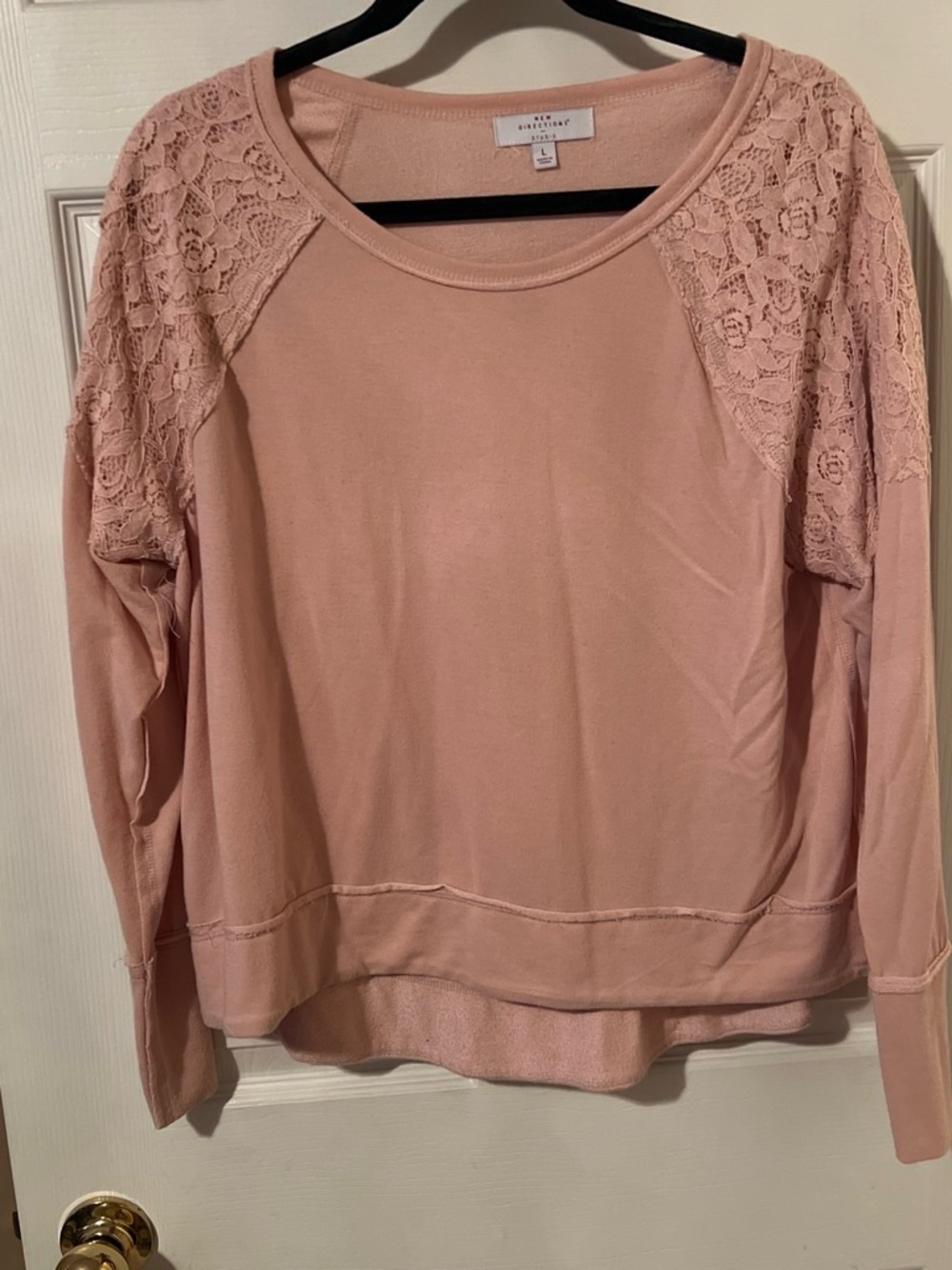 new directions Dusty Pink Lace-Shoulder Pullover